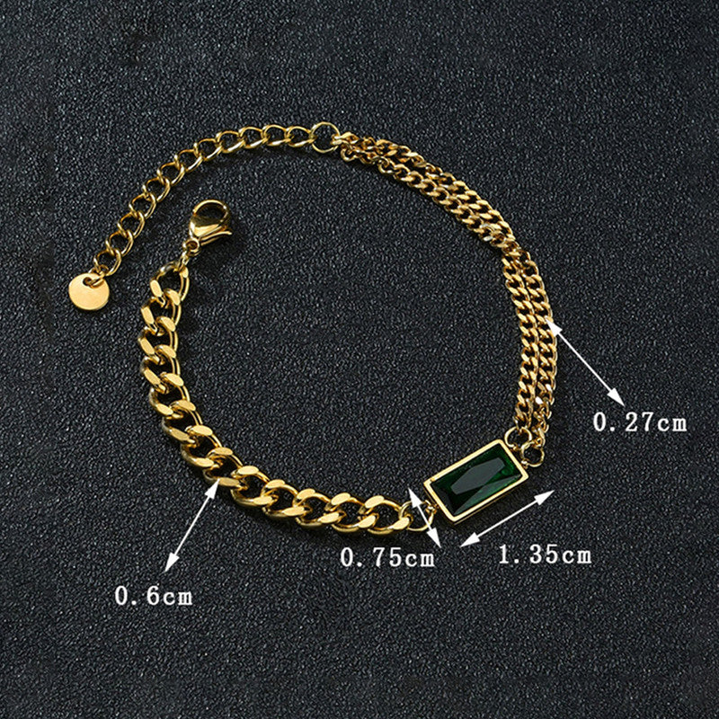 Gold-Tone Green Emerald Link Anti-Tarnish Bracelet