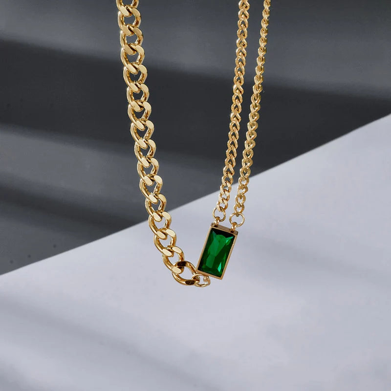 Gold-Tone Green Emerald Link Anti-Tarnish Bracelet