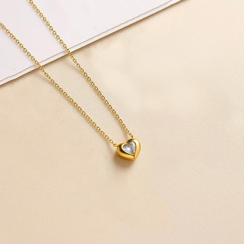 Gold-Tone Heart Crystal Anti-Tarnish Pendant Necklace