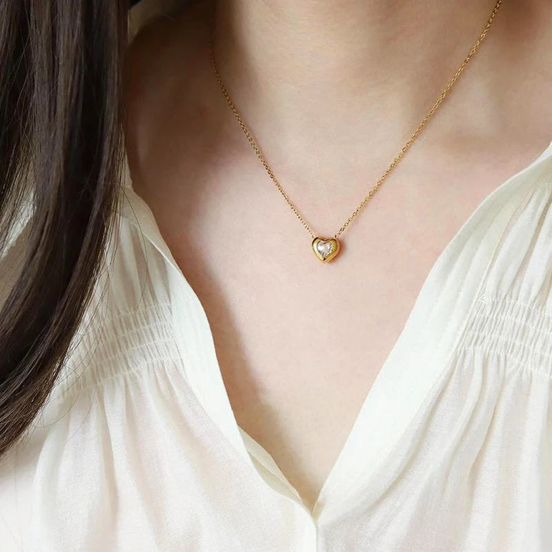 Gold-Tone Heart Crystal Anti-Tarnish Pendant Necklace
