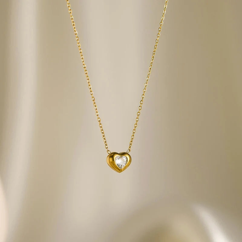 Gold-Tone Heart Crystal Anti-Tarnish Pendant Necklace
