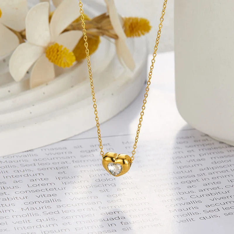 Gold-Tone Heart Crystal Anti-Tarnish Pendant Necklace