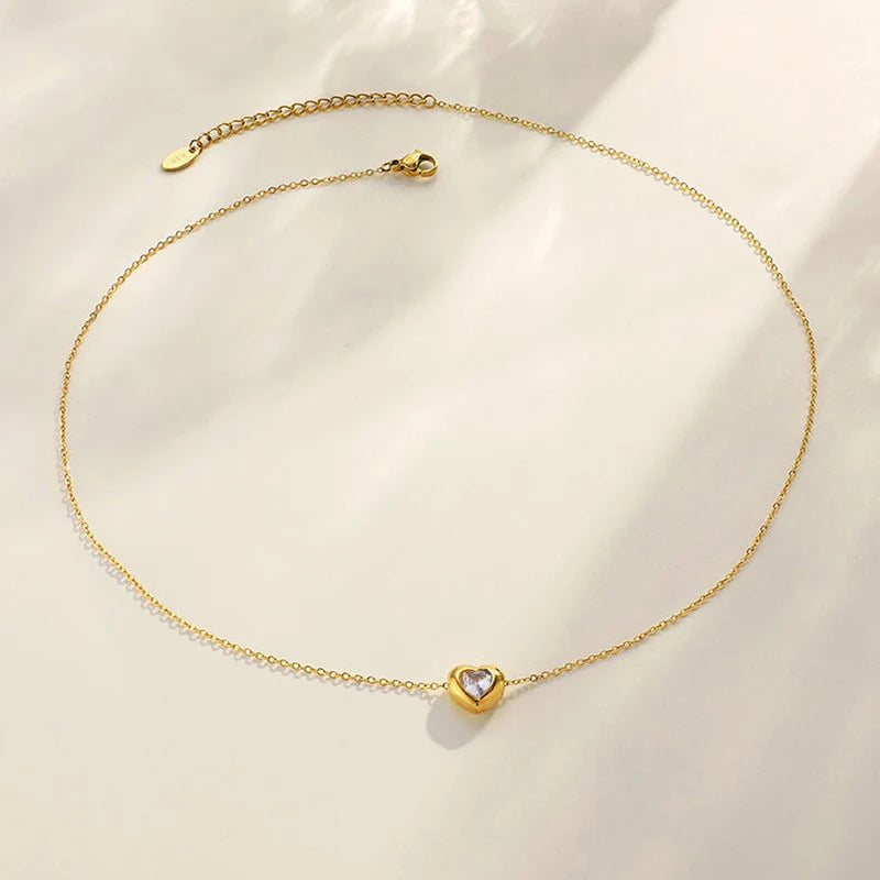 Gold-Tone Heart Crystal Anti-Tarnish Pendant Necklace