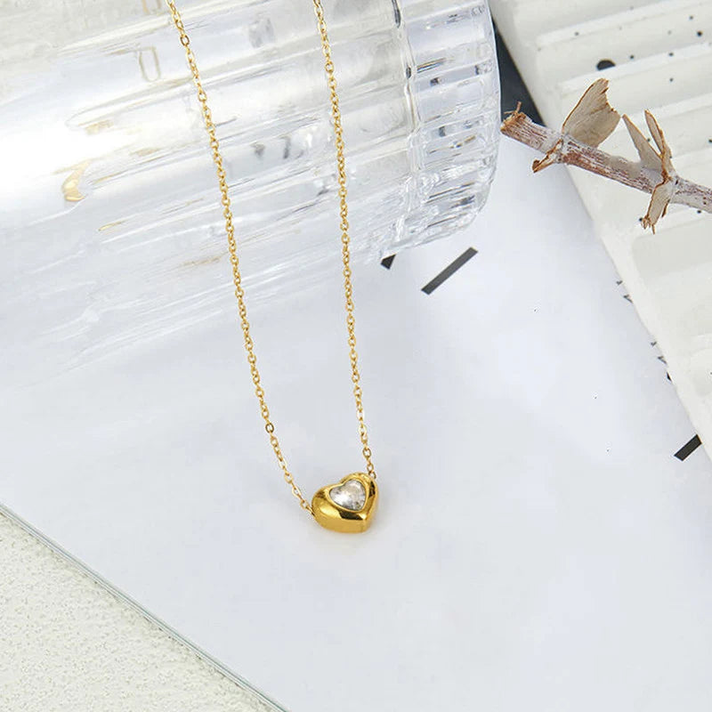 Gold-Tone Heart Crystal Anti-Tarnish Pendant Necklace