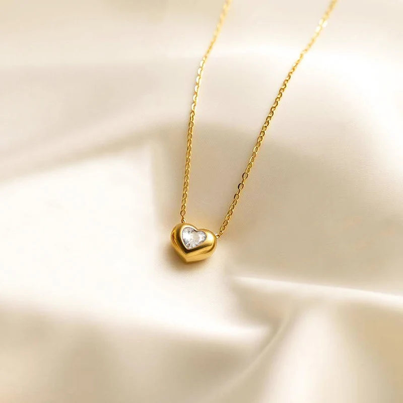 Gold-Tone Heart Crystal Anti-Tarnish Pendant Necklace