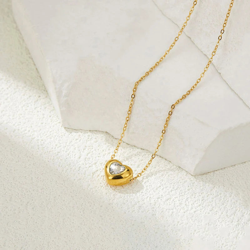 Gold-Tone Heart Crystal Anti-Tarnish Pendant Necklace
