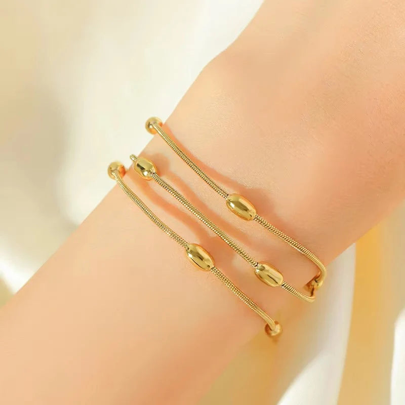 Gold-Tone Multi-Layer Beaded Chain Anti-Tarnish Bracelet