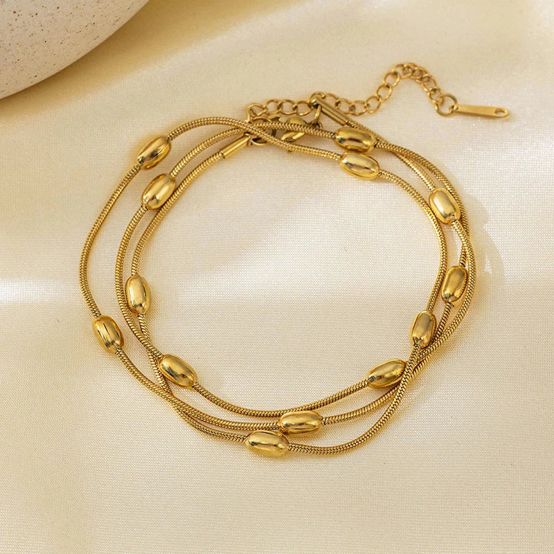 Gold-Tone Multi-Layer Beaded Chain Anti-Tarnish Bracelet