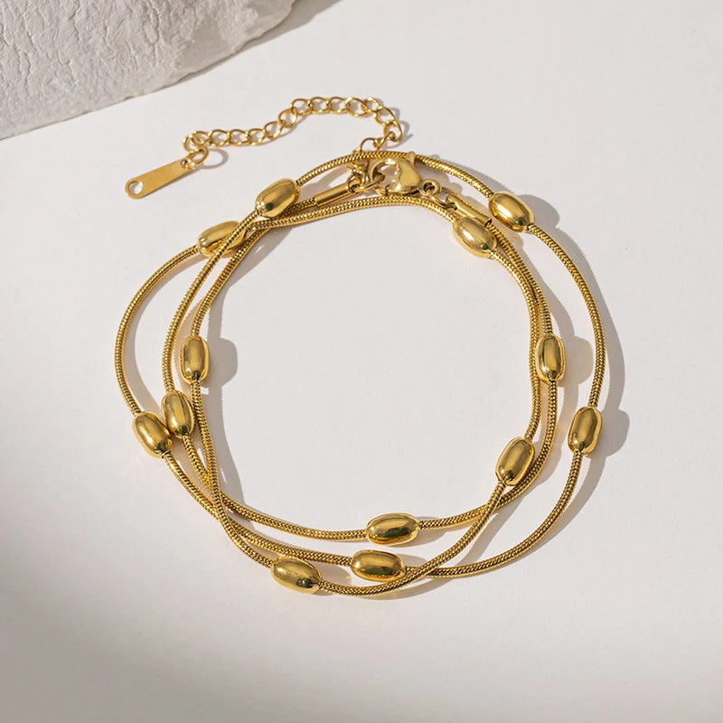 Gold-Tone Multi-Layer Beaded Chain Anti-Tarnish Bracelet