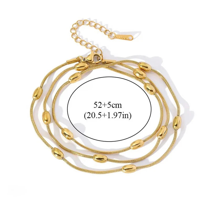 Gold-Tone Multi-Layer Beaded Chain Anti-Tarnish Bracelet