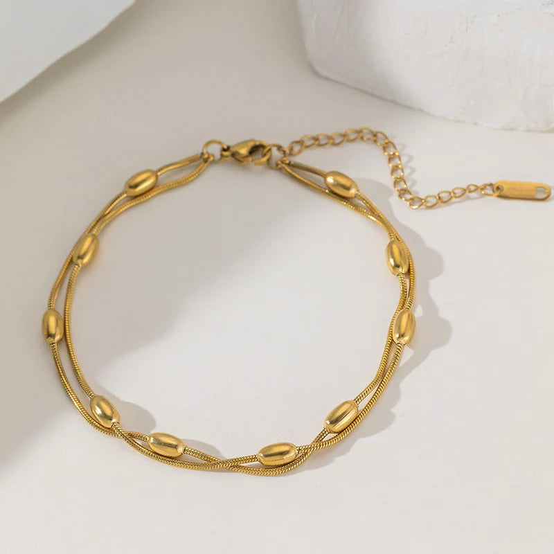 Gold-Tone Multi-Layer Beaded Chain Anti-Tarnish Bracelet