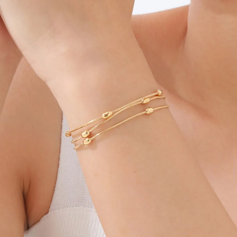 Gold-Tone Multi-Layer Beaded Chain Anti-Tarnish Bracelet