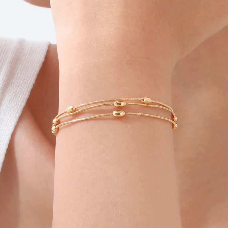 Gold-Tone Multi-Layer Beaded Chain Anti-Tarnish Bracelet