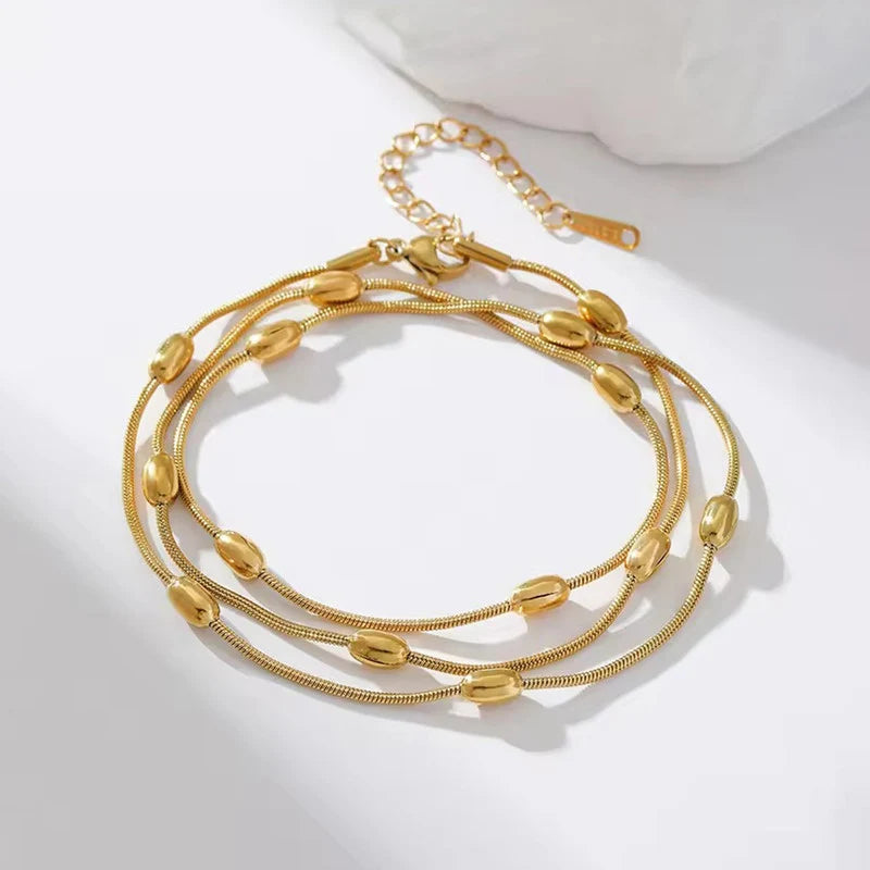 Gold-Tone Multi-Layer Beaded Chain Anti-Tarnish Bracelet