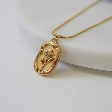 Gold-Tone Floral Leaf Pendant Anti-Tarnish Necklace