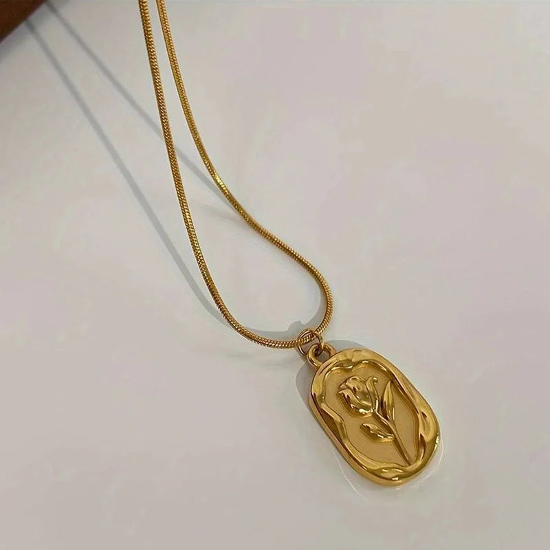 Gold-Tone Floral Leaf Pendant Anti-Tarnish Necklace