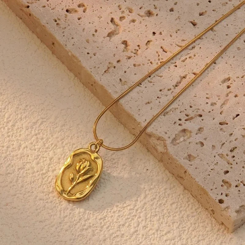 Gold-Tone Floral Leaf Pendant Anti-Tarnish Necklace