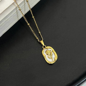 Gold-Tone Oval Leaf Pendant Anti-Tarnish Necklace
