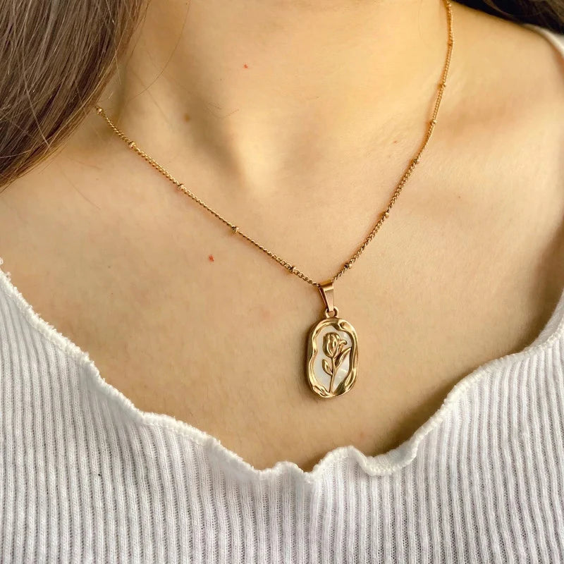 Gold-Tone Oval Leaf Pendant Anti-Tarnish Necklace