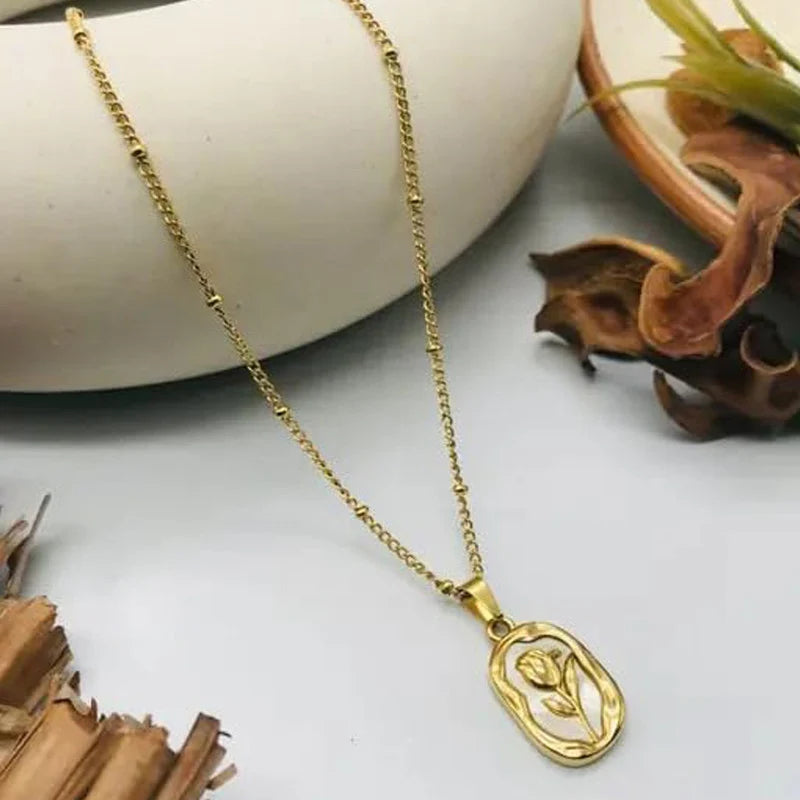 Gold-Tone Oval Leaf Pendant Anti-Tarnish Necklace
