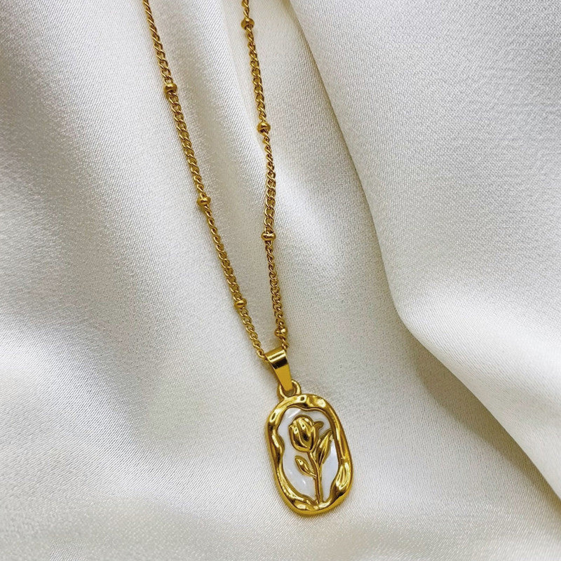 Gold-Tone Oval Leaf Pendant Anti-Tarnish Necklace