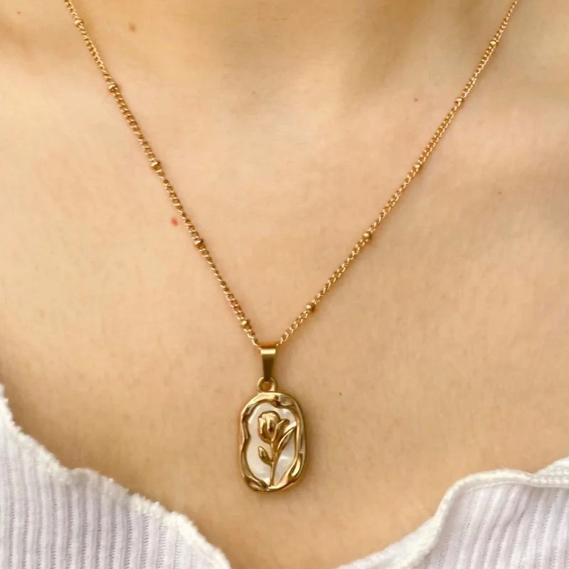Gold-Tone Oval Leaf Pendant Anti-Tarnish Necklace