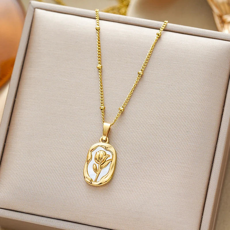 Gold-Tone Oval Leaf Pendant Anti-Tarnish Necklace