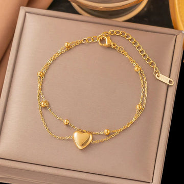 Gold-Tone Heart Charm Layered Anti-Tarnish Bracelet