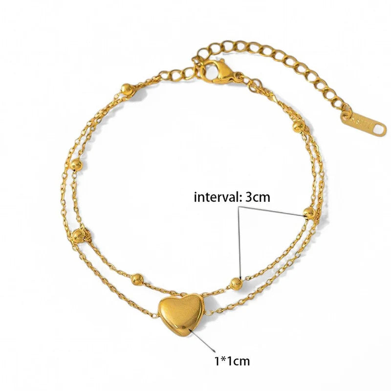Gold-Tone Heart Charm Layered Anti-Tarnish Bracelet