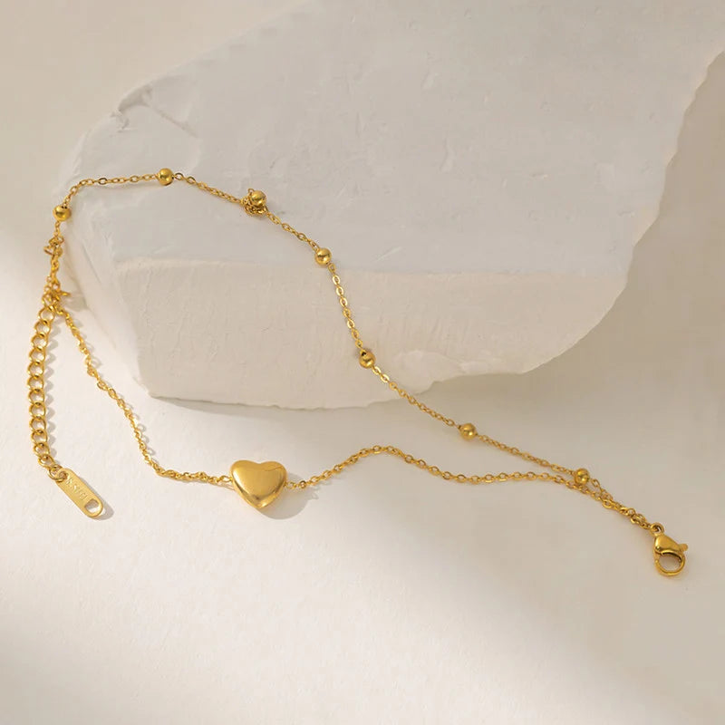 Gold-Tone Heart Charm Layered Anti-Tarnish Bracelet