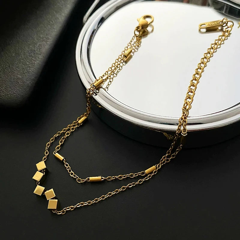 Gold-Tone Geometric Double-Layer Anti-Tarnish Bracelet