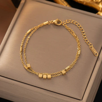 Gold-Tone Geometric Double-Layer Anti-Tarnish Bracelet