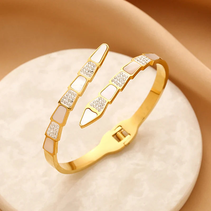 Gold-Plated Anti-Tarnish Geometric Open Cuff Bracelet