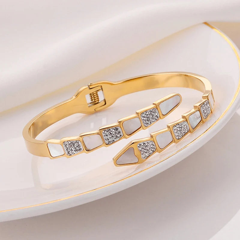 Gold-Plated Anti-Tarnish Geometric Open Cuff Bracelet