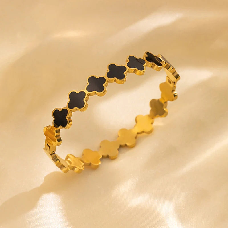 Gold Plated Black Clover Anti-Tarnish Bracelet