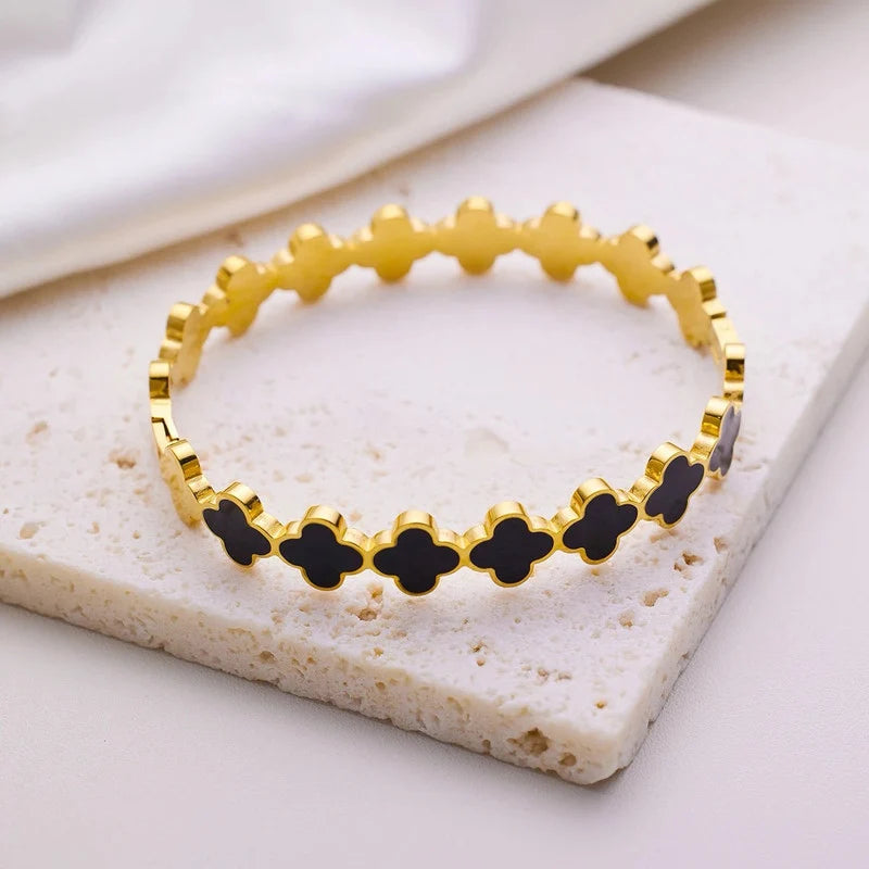 Gold Plated Black Clover Anti-Tarnish Bracelet