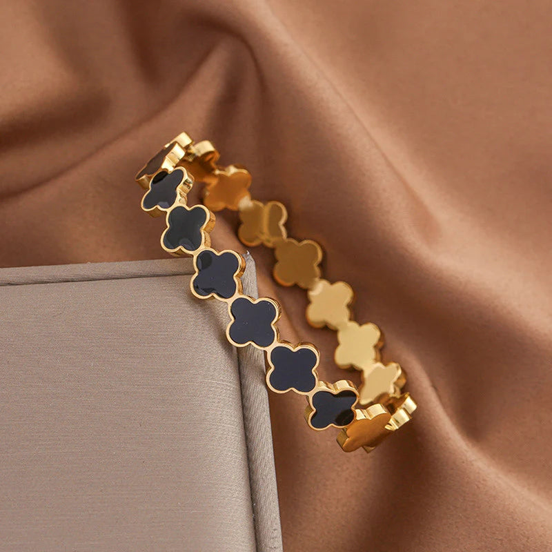 Gold Plated Black Clover Anti-Tarnish Bracelet
