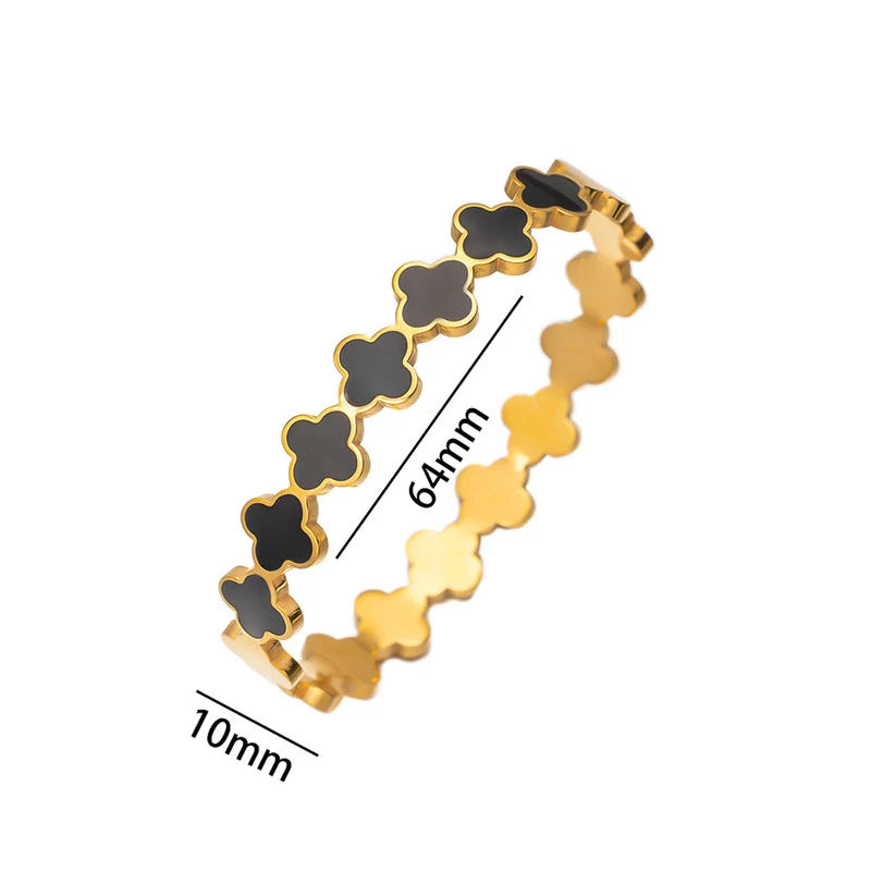 Gold Plated Black Clover Anti-Tarnish Bracelet