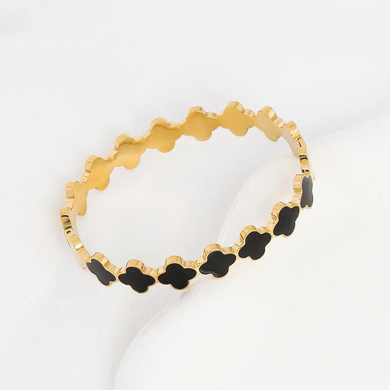 Gold Plated Black Clover Anti-Tarnish Bracelet