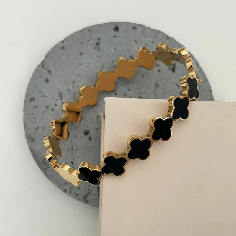Gold Plated Black Clover Anti-Tarnish Bracelet