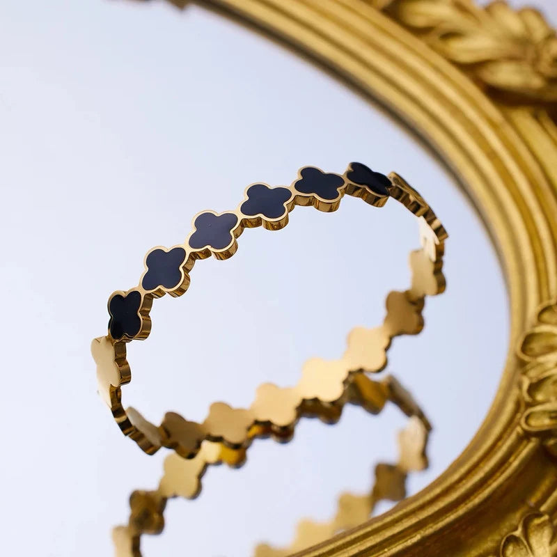 Gold Plated Black Clover Anti-Tarnish Bracelet
