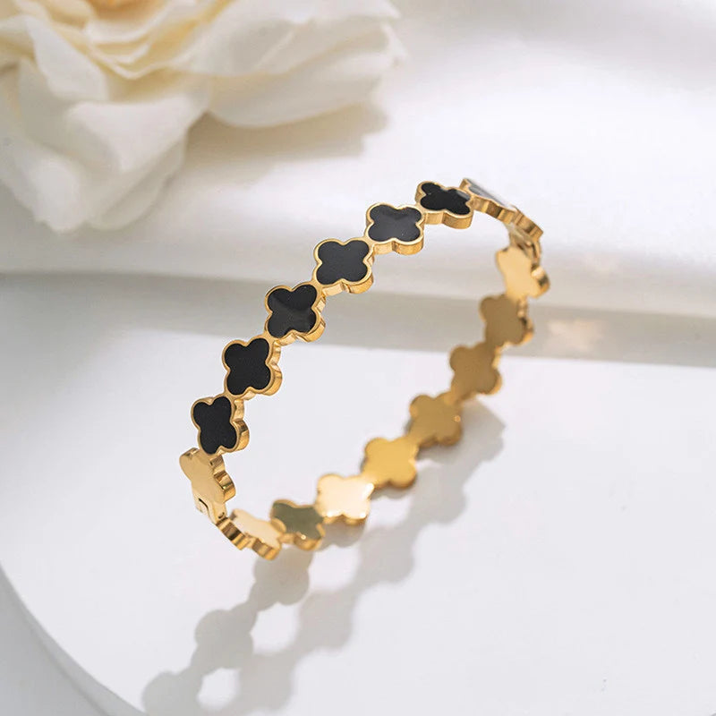 Gold Plated Black Clover Anti-Tarnish Bracelet
