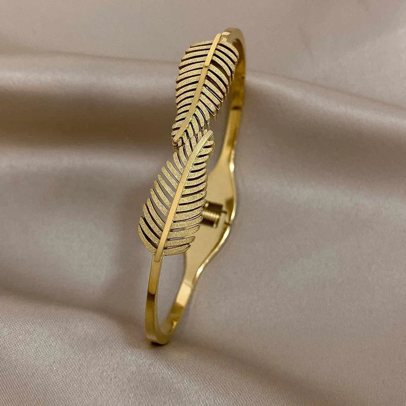 Gold Plated Feather Cuff Bracelet