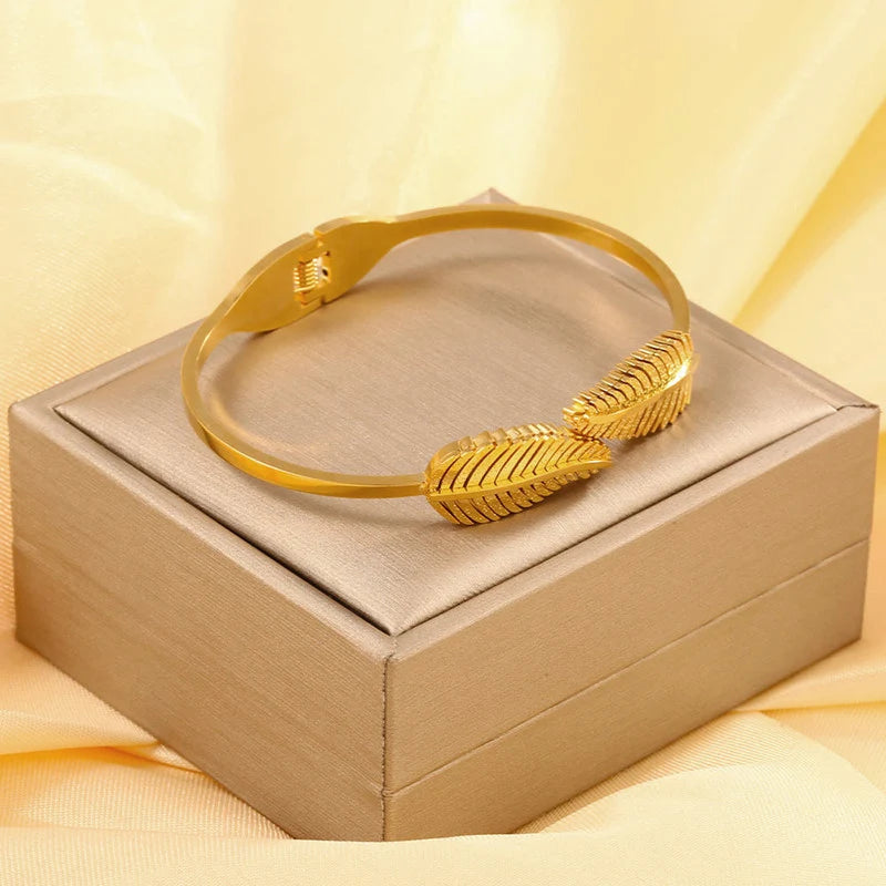 Gold Plated Feather Cuff Bracelet
