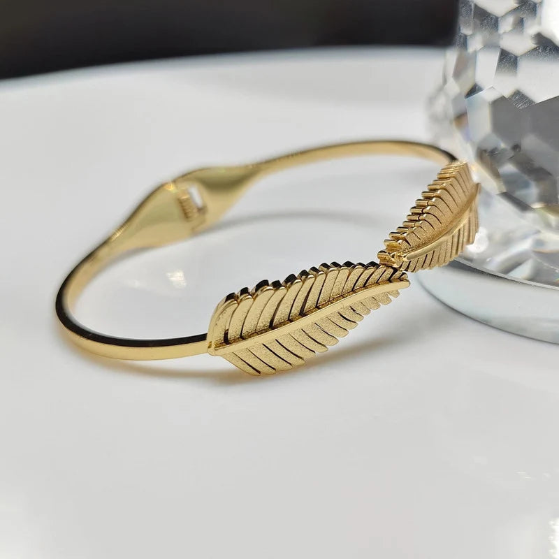 Gold Plated Feather Cuff Bracelet