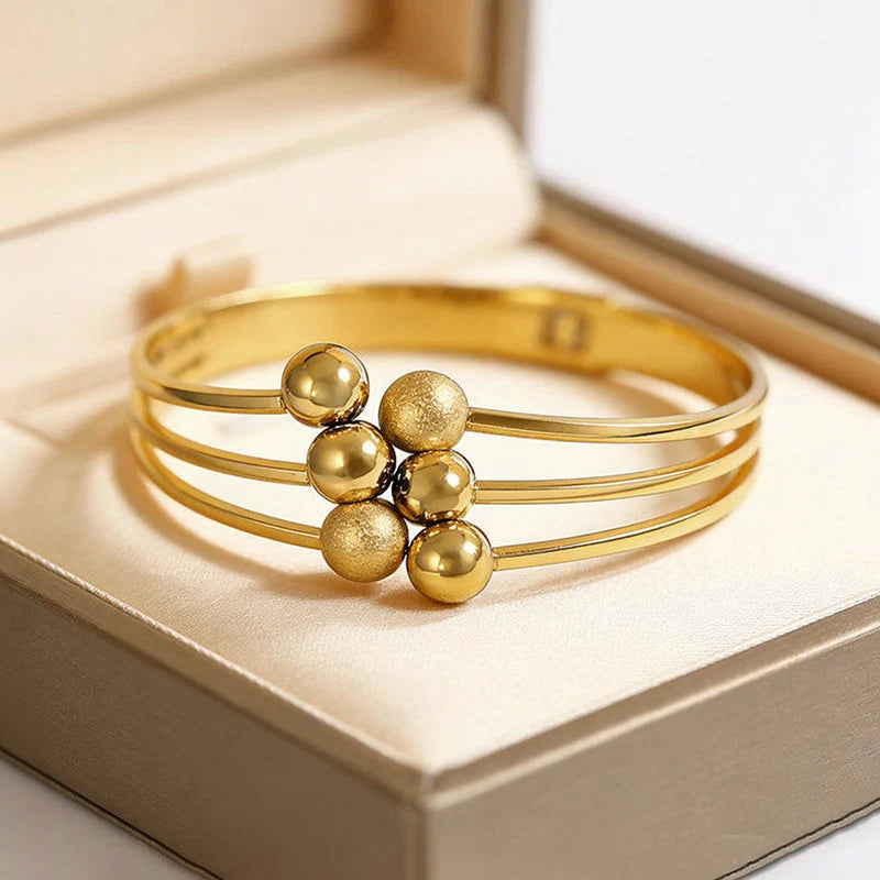 Gold Plated Triple Layer Beaded Cuff Bracelet