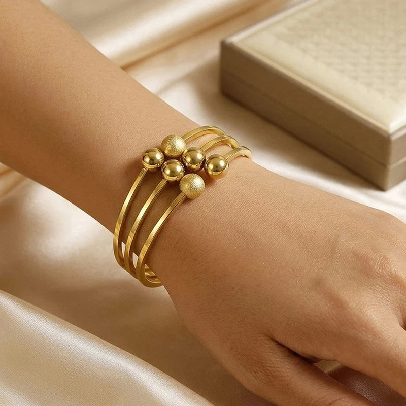 Gold Plated Triple Layer Beaded Cuff Bracelet