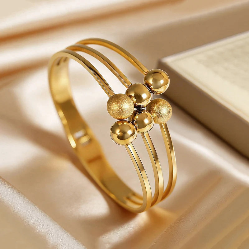 Gold Plated Triple Layer Beaded Cuff Bracelet