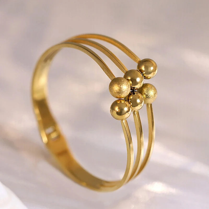 Gold Plated Triple Layer Beaded Cuff Bracelet