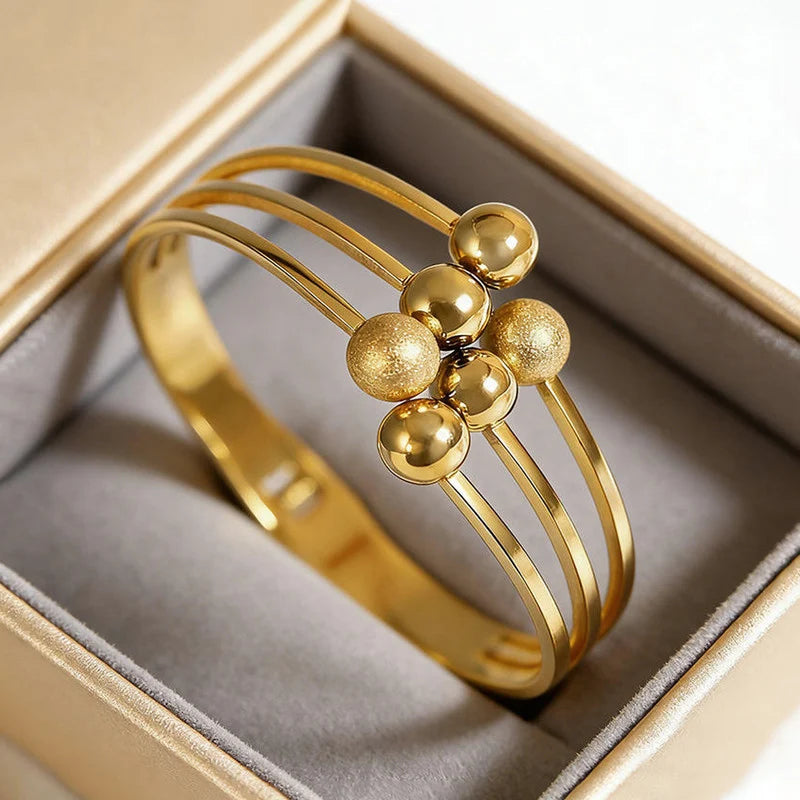 Gold Plated Triple Layer Beaded Cuff Bracelet